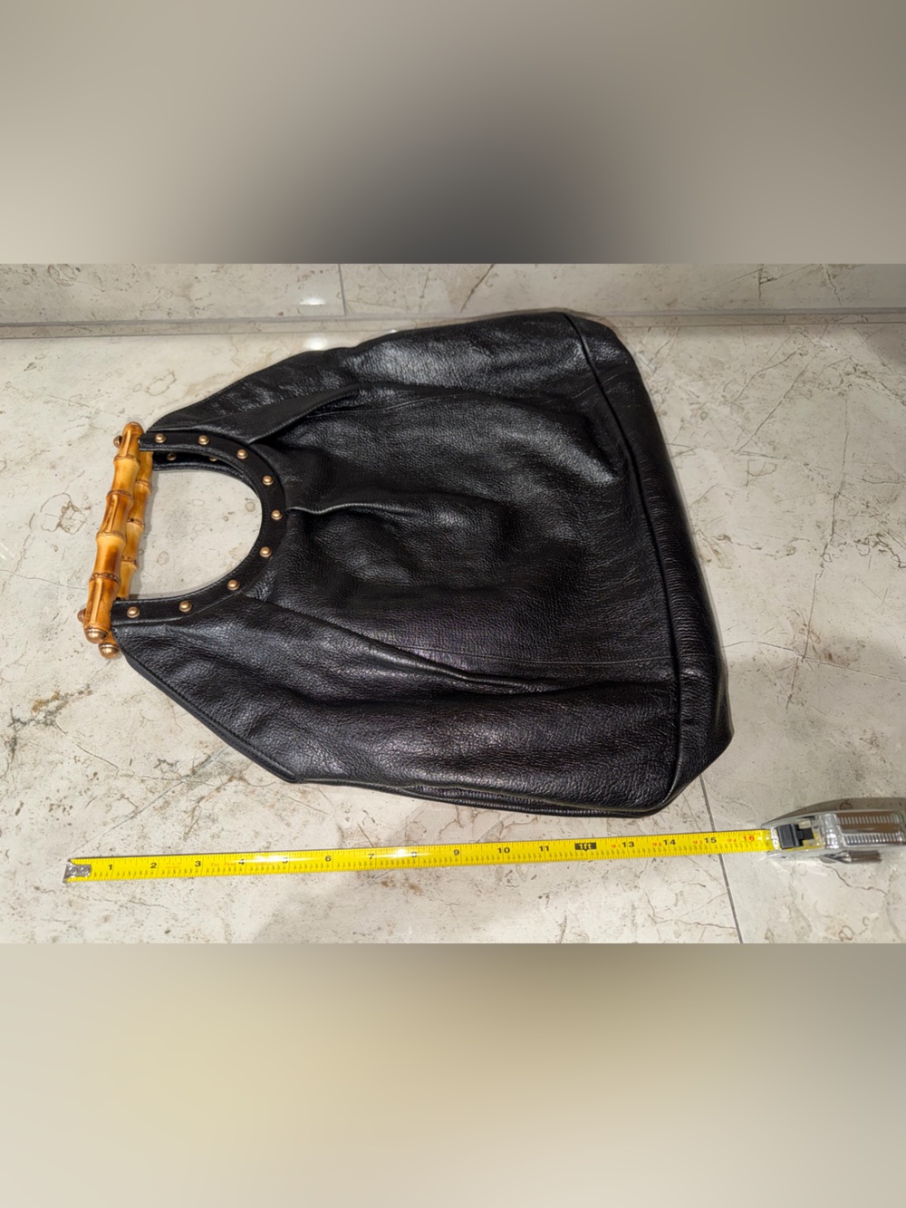 AUTHENTIC GUCCI Black Leather Bamboo Top Handle Bag - Picture 9 of 16